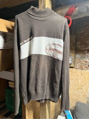 Sergio Tacchini Orion mock neck knitted Sweater  XXL Brown White Y2K VTG